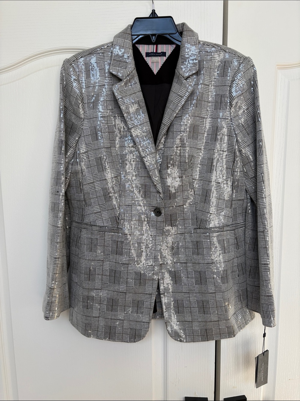 Tommy Hilfiger Silver-Accented Gray Plaid Blazer